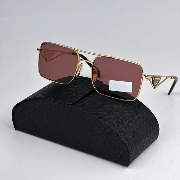 NEW Prada PRA52S 5AK08S Gold Dark Violet Pilot Sunglasses PR A52S - Picture 1 of 11